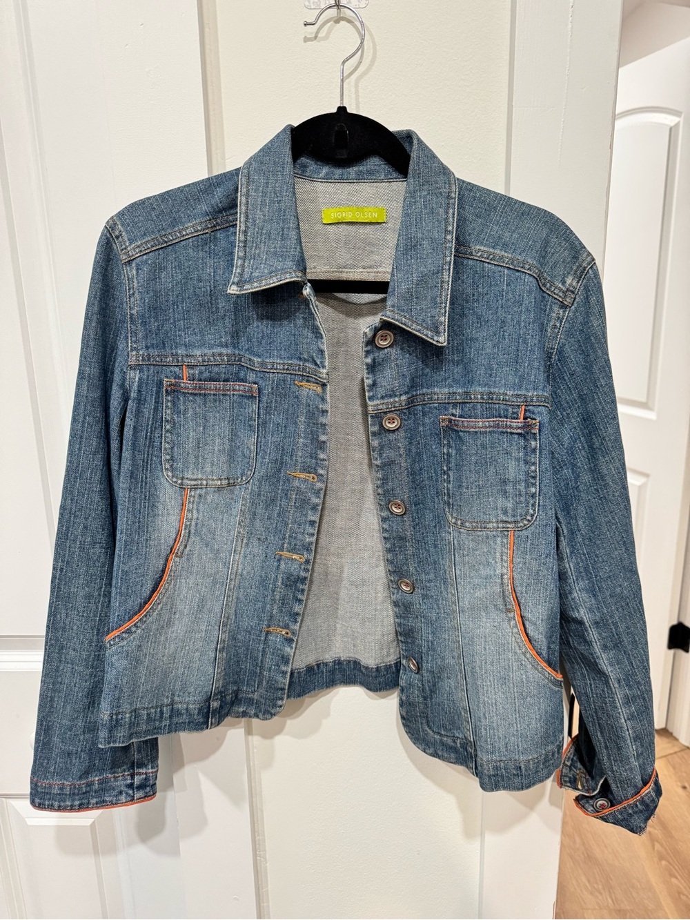 Sigrid Olsen Blue Denim Jacket with Subtle Orange Trim